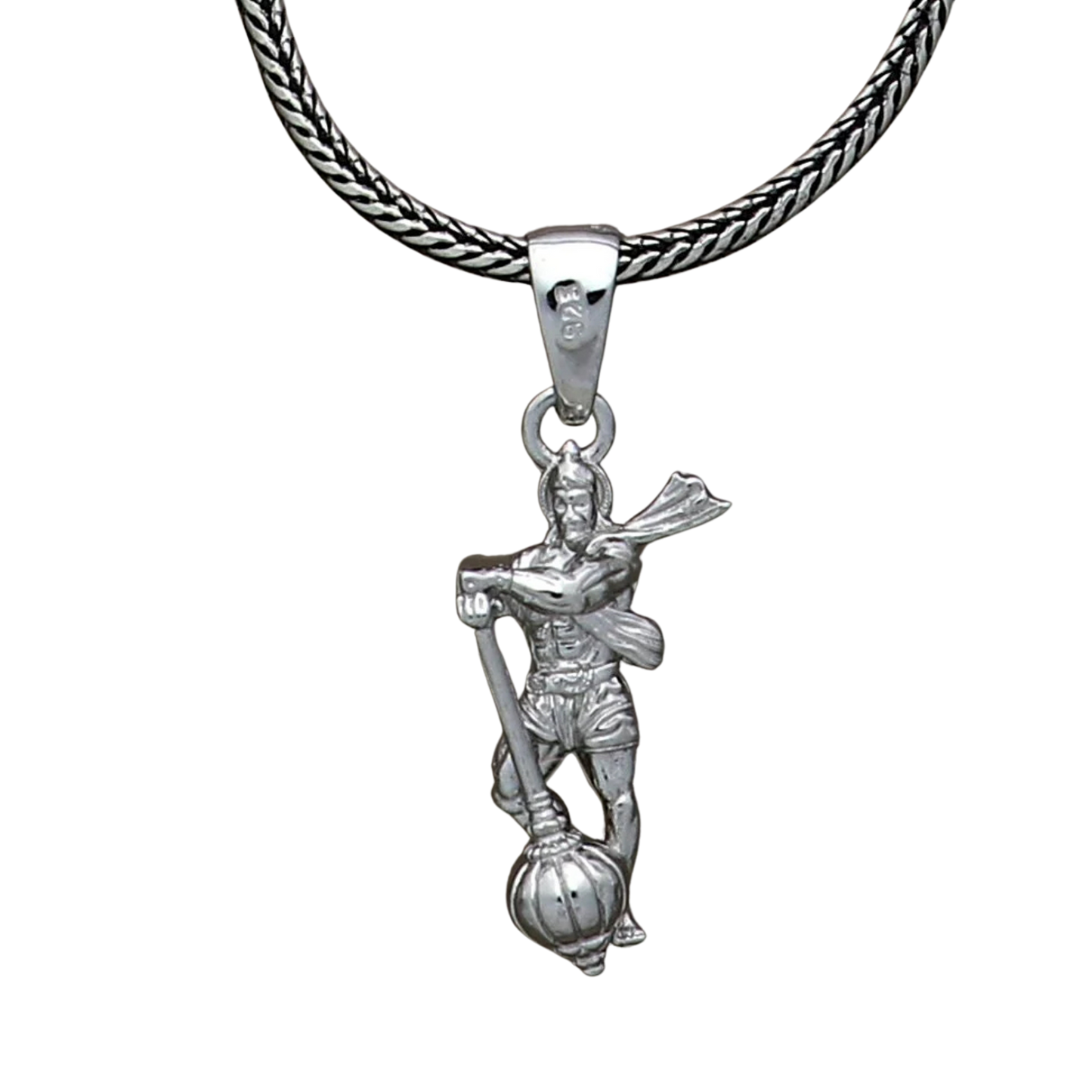 Wukusy Hanuman Ji pendant bracelet with gada, religious jewelry for men and women, featuring detailed Hindu deity and symbol.