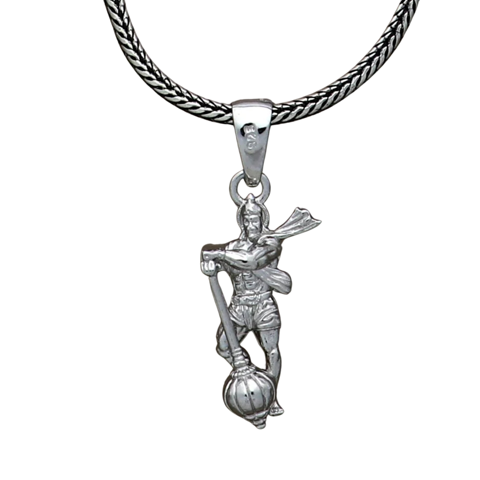 Wukusy Hanuman Ji pendant bracelet with gada, religious jewelry for men and women, featuring detailed Hindu deity and symbol.