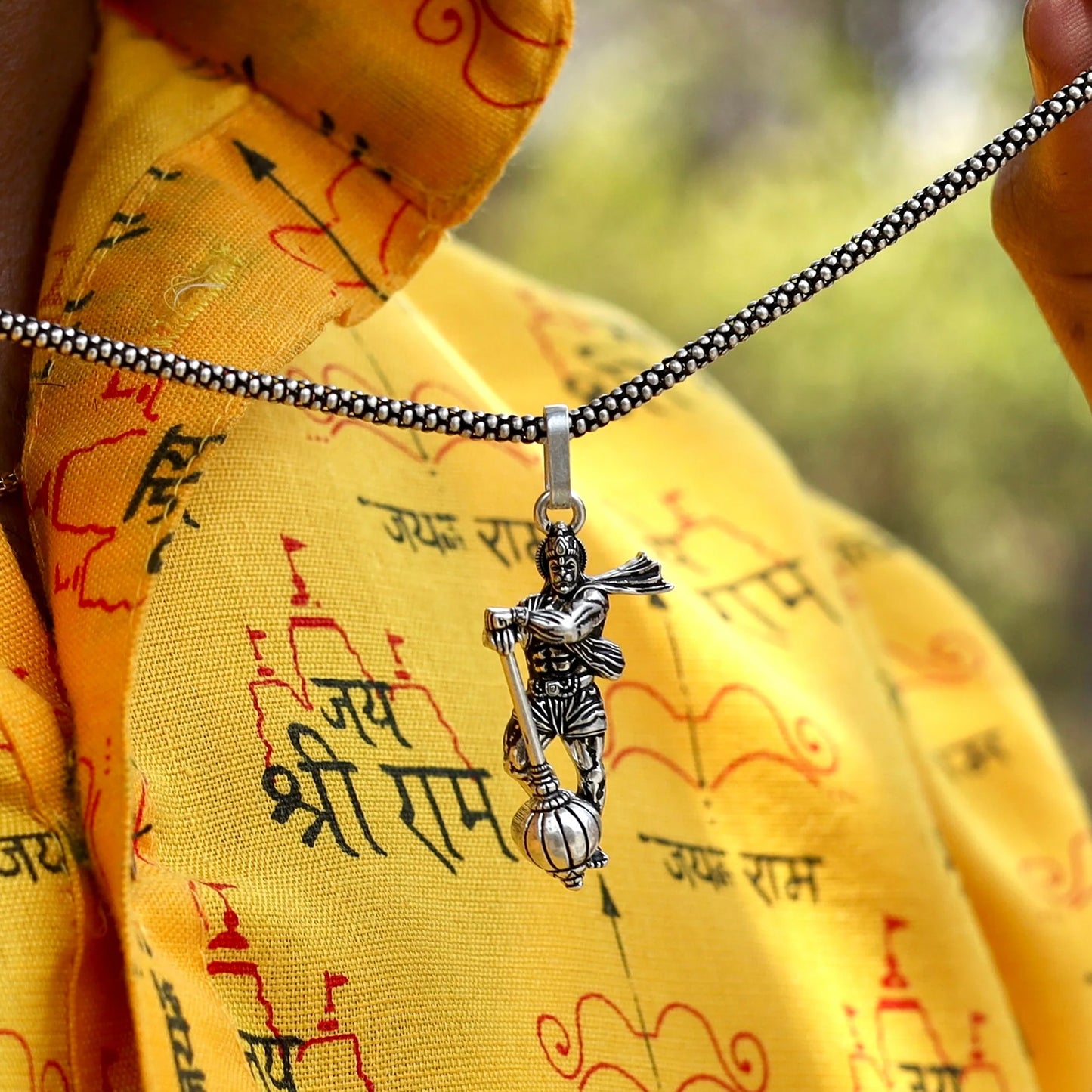 Wukusy Hanuman Ji pendant bracelet with Gada, religious jewelry for men and women, featuring intricate deity and gada design.