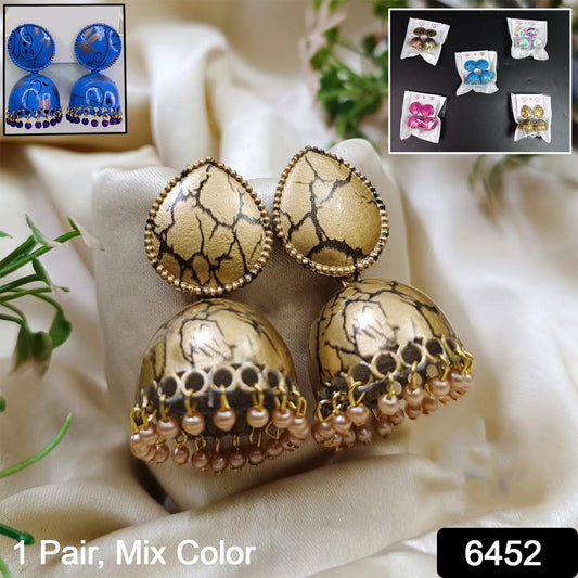 Colorful Wukusy jhumka earrings with traditional buti design for women and girls, featuring intricate mixed-color patterns.