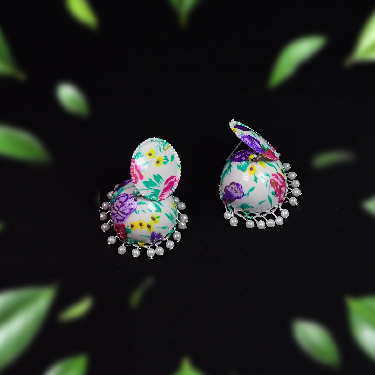 Colorful Wukusy jhumka earrings and buti jewelry for women and girls, featuring intricate mixed-color designs.