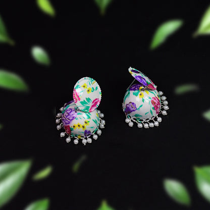 Colorful Wukusy jhumka earrings and buti jewelry for women and girls, featuring intricate mixed-color designs.