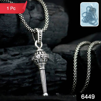 Wukusy Lord Hanuman Gada pendant bracelet with chain, featuring a detailed Hanuman Gada design on a metal chain.