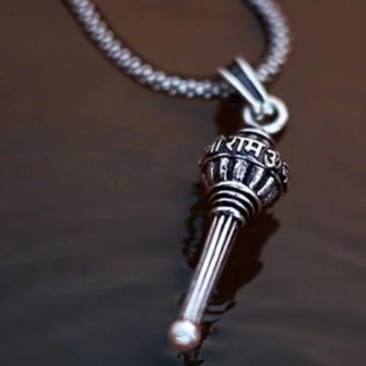 Wukusy Lord Hanuman Gada pendant bracelet with chain featuring detailed Hanuman deity design, for spiritual or cultural wear.