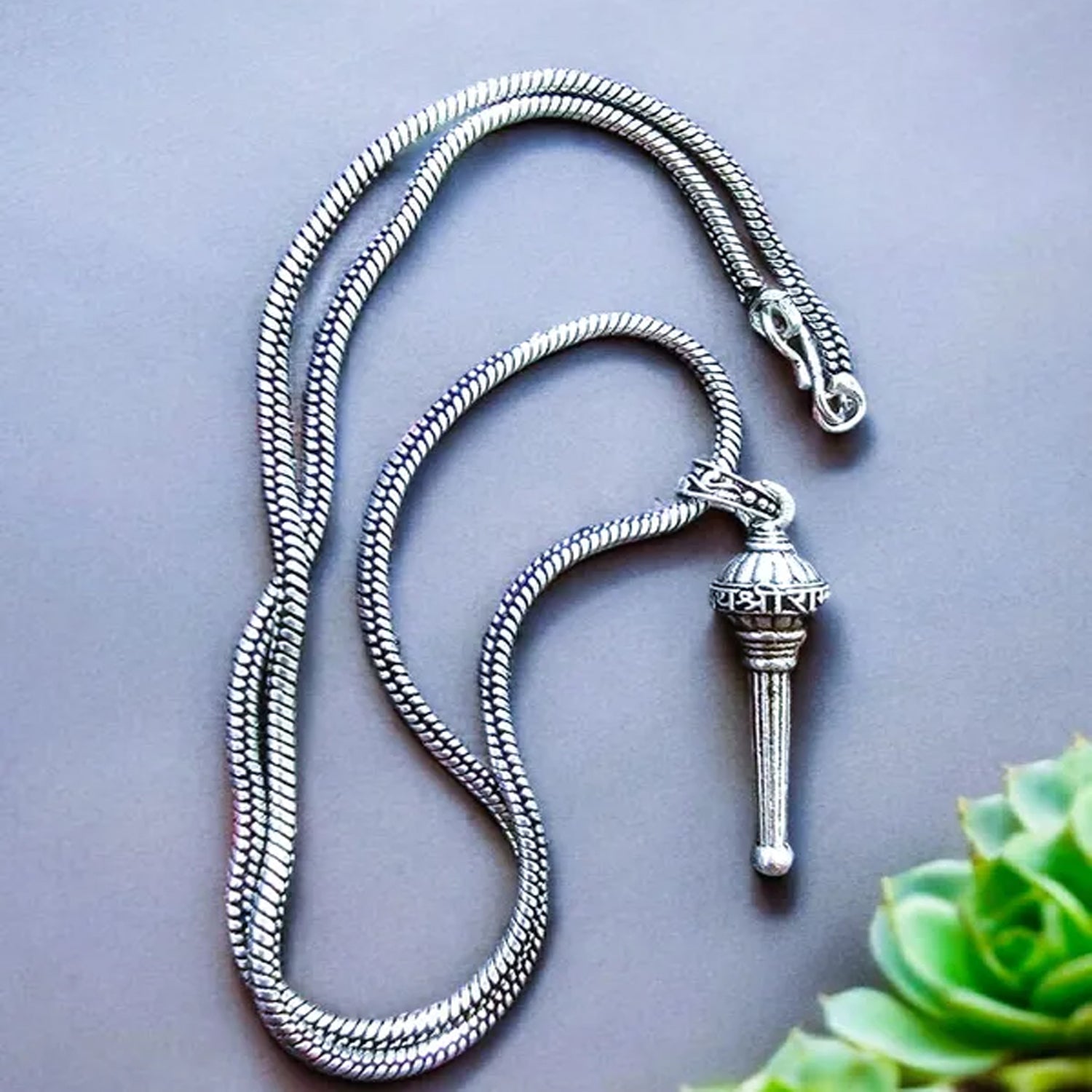 Wukusy Lord Hanuman Gada pendant bracelet with chain featuring detailed Hanuman deity design in metal.