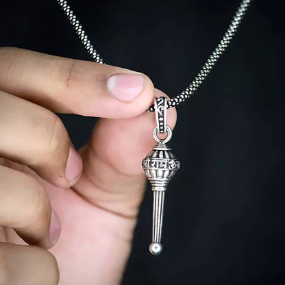 Wukusy Lord Hanuman Gada pendant bracelet with chain, featuring detailed Hanuman deity design on a silver-tone bracelet.