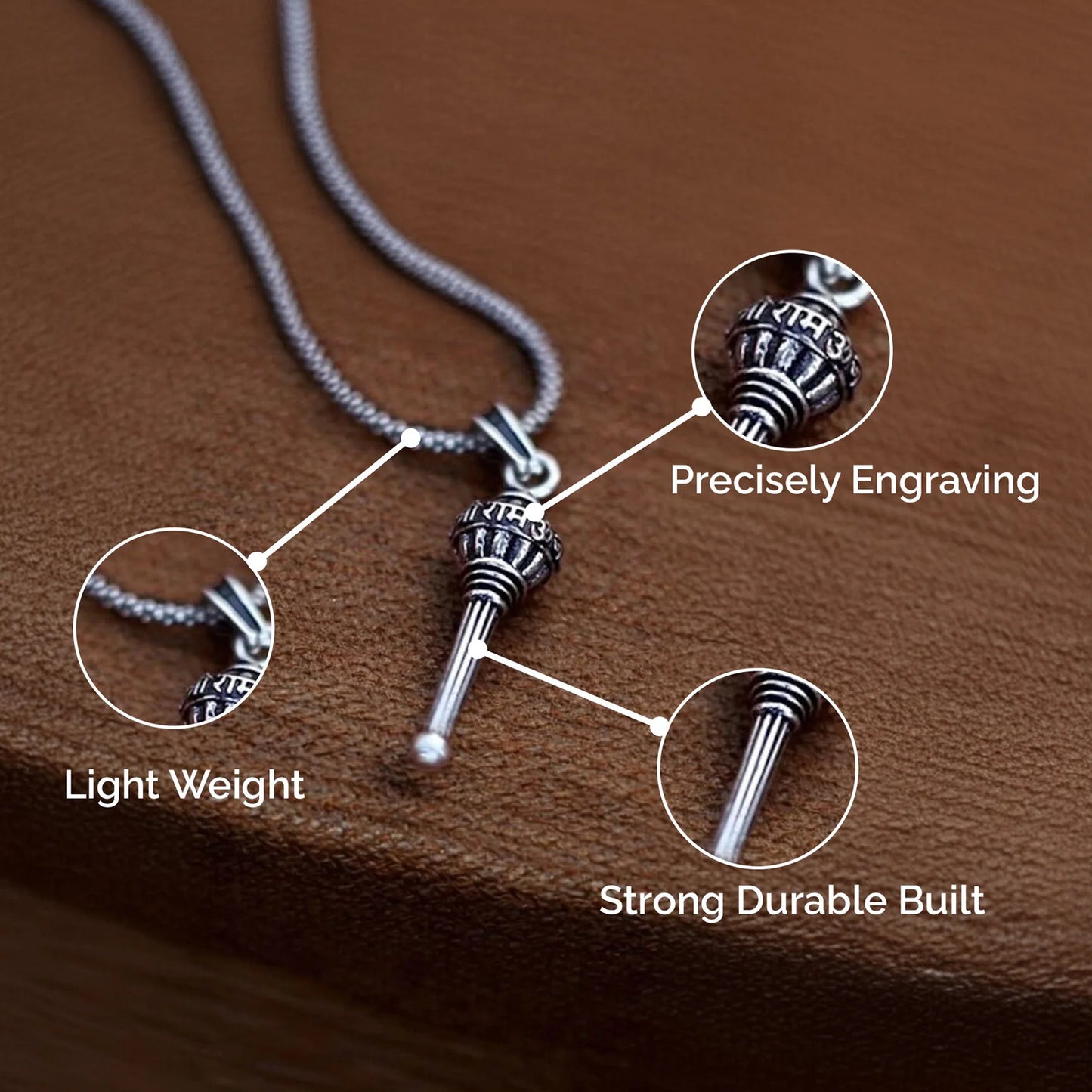 Wukusy Lord Hanuman Gada pendant bracelet with chain, featuring a detailed Hanuman figure and traditional design.