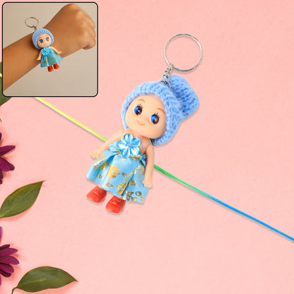Wukusy multifunction doll Rakhi bracelet for kids featuring a cute soft toy with a keychain, decorative and colorful for boys and girls.