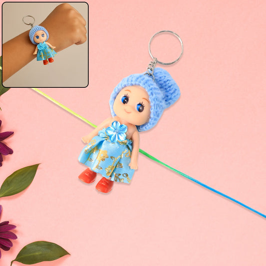 Wukusy multifunction doll Rakhi bracelet for kids featuring a cute soft toy with a keychain, decorative and colorful for boys and girls.