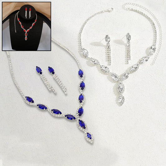 Wukusy wedding jewelry set with matching necklace and earrings, colorful bracelet for bridal or special occasions.
