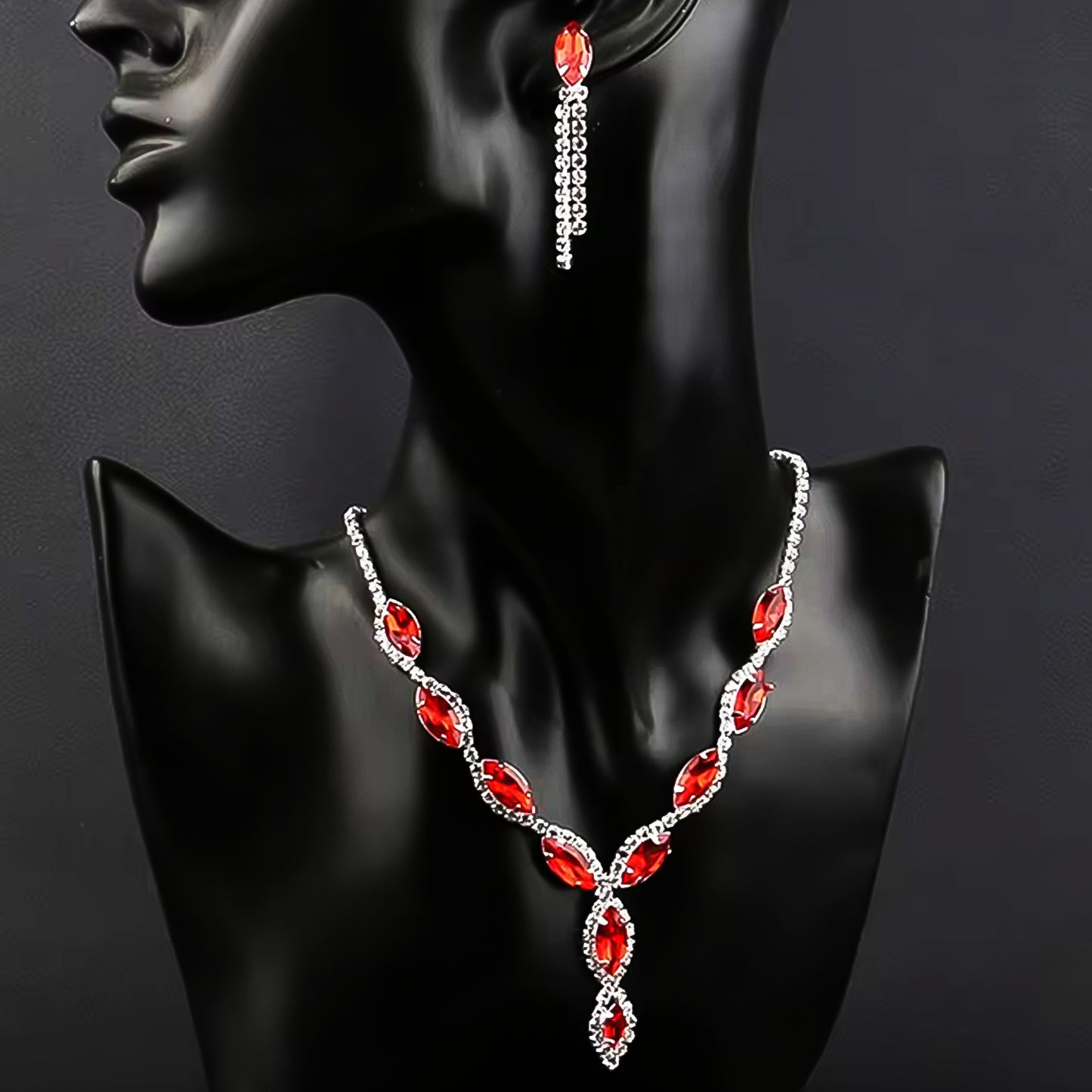 Wukusy wedding jewelry set with matching necklace and earrings, featuring colorful bracelets for special occasions.