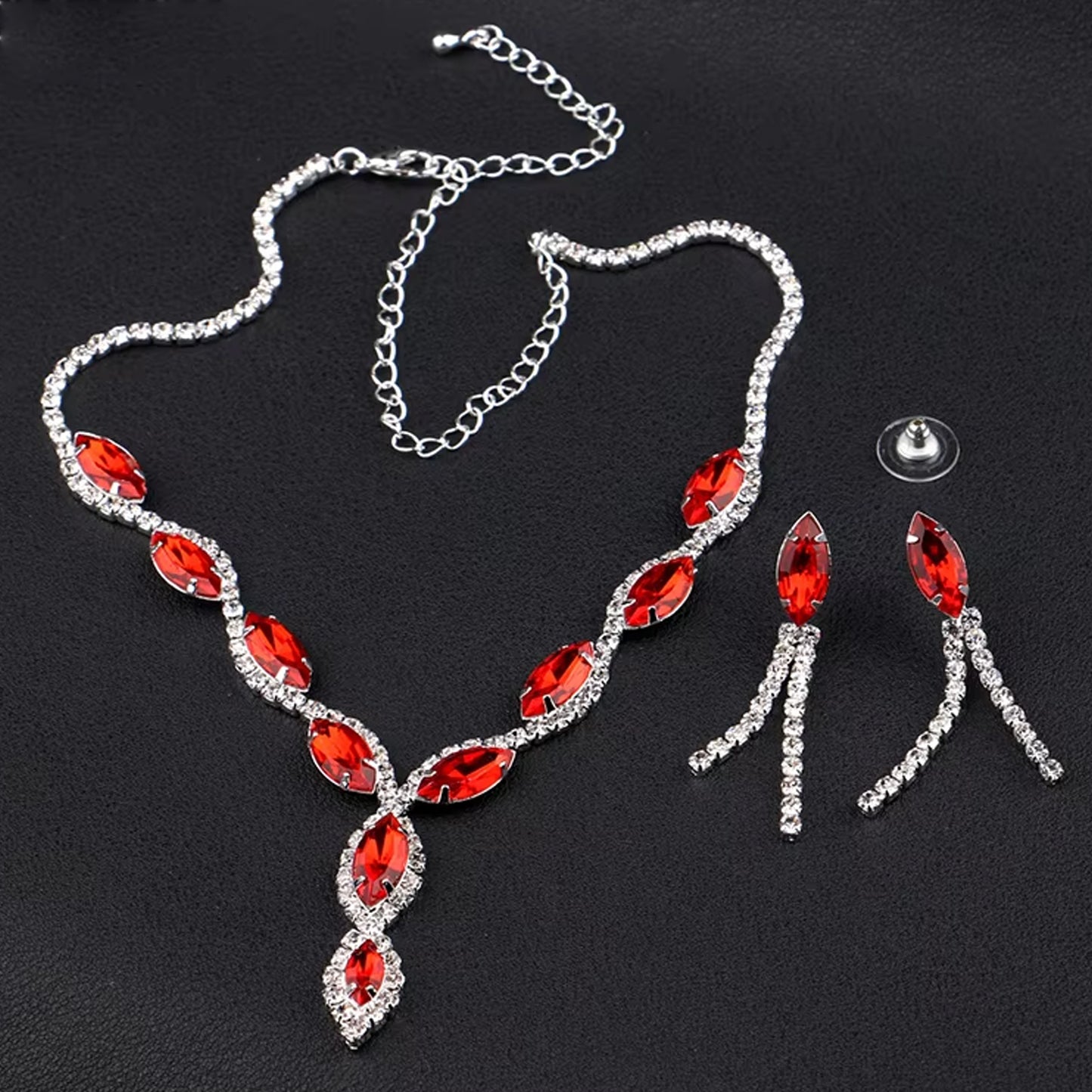 Wukusy wedding jewelry set with matching necklace and earrings in mixed colors, featuring elegant bracelet designs.