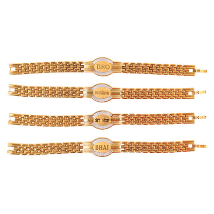 Wukusy metal chain Rakhi bracelet for brother with mixed design, featuring intricate patterns and a stylish bracelet style.
