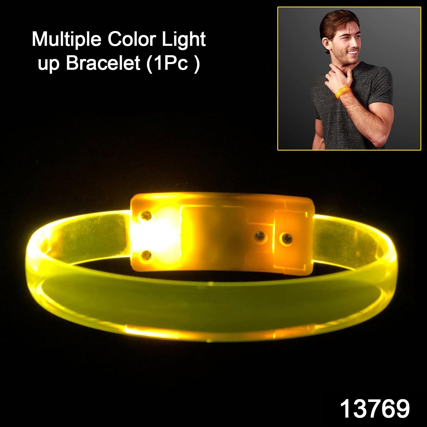 Wukusy multicolor LED running bracelet for runners, showing a close-up of the lightweight, adjustable bracelet with bright LED lights.