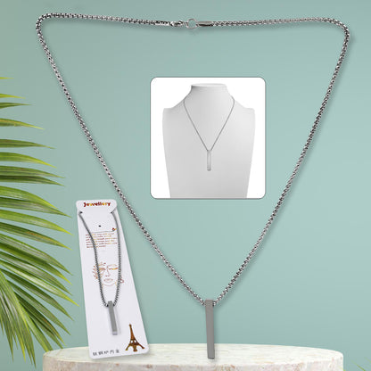 Stainless steel plain stick shape locket bracelet with chain by Wukusy, featuring a sleek minimalist design on a silver-tone chain.