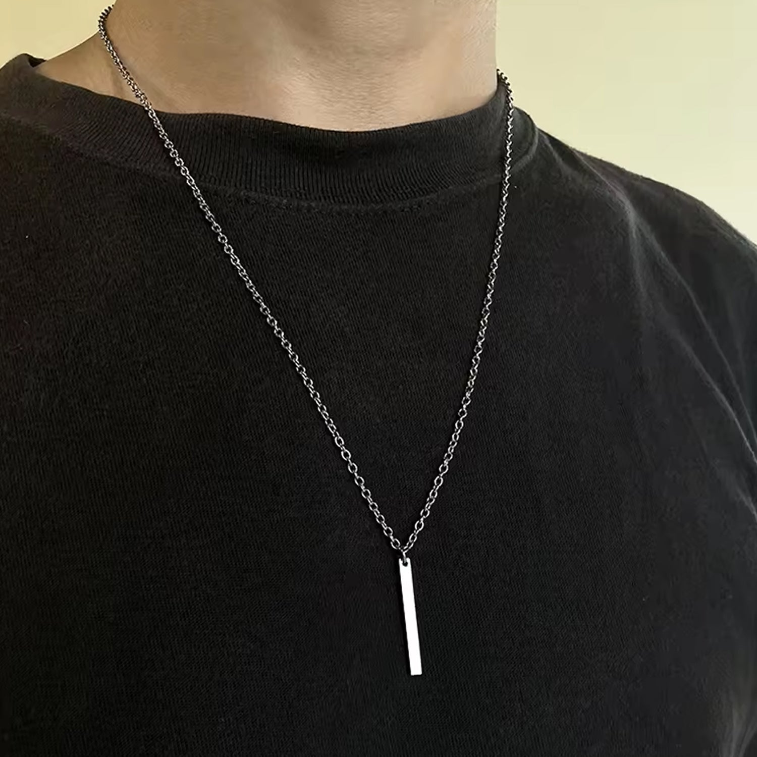 Stainless steel plain stick-shaped locket bracelet with chain from Wukusy, featuring a sleek, minimalist design.