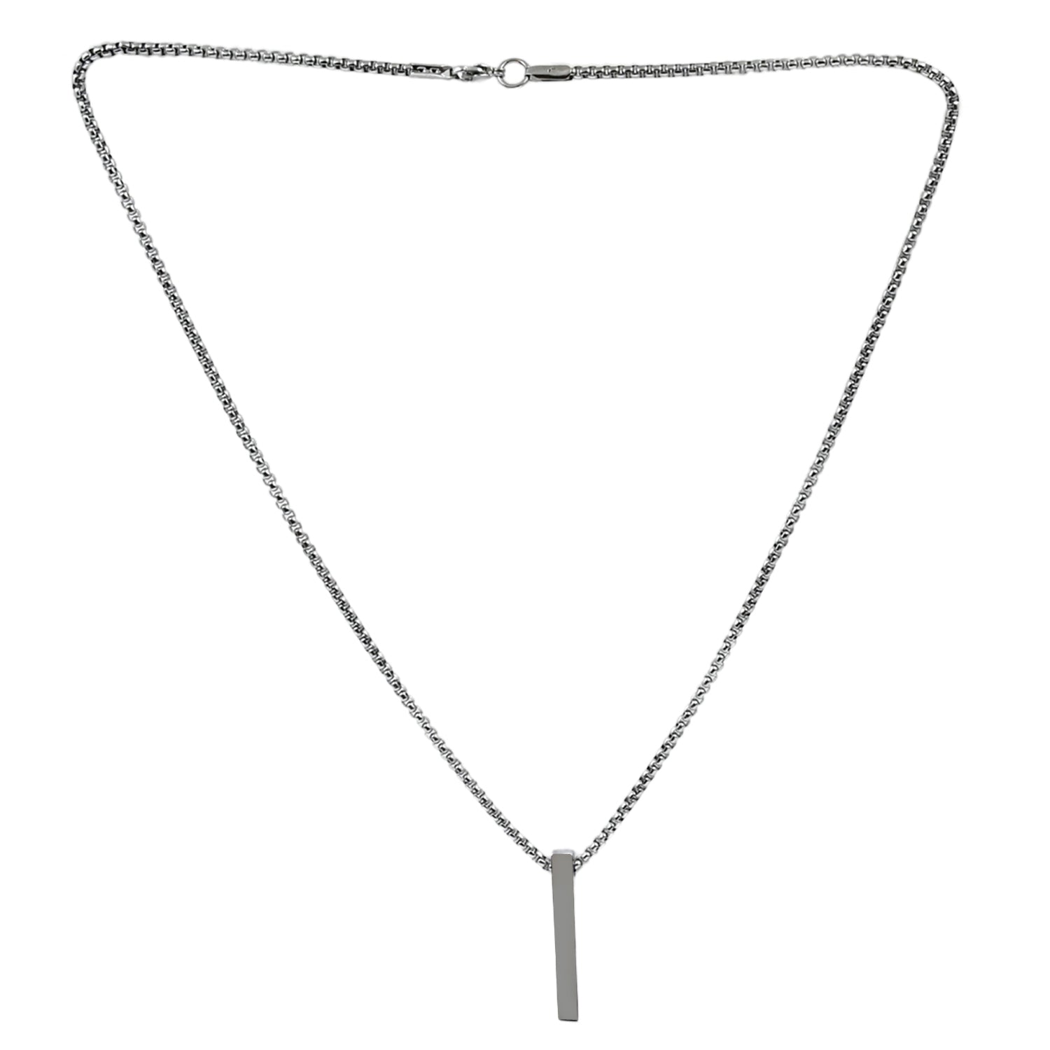 Stainless steel plain stick-shaped locket bracelet with chain by Wukusy, featuring a sleek, minimalist design and adjustable chain.
