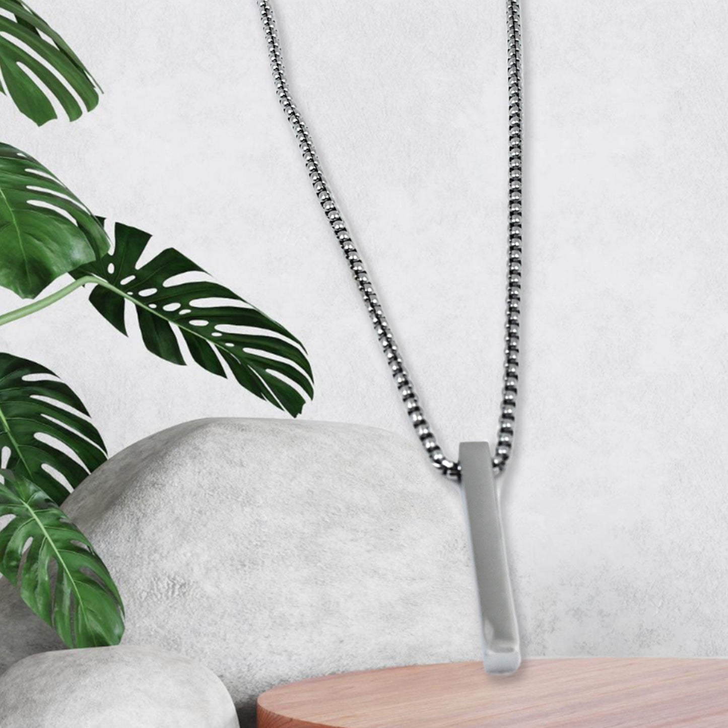 Stainless steel plain stick-shaped locket bracelet with chain by Wukusy, featuring a sleek, minimalist design and polished finish.