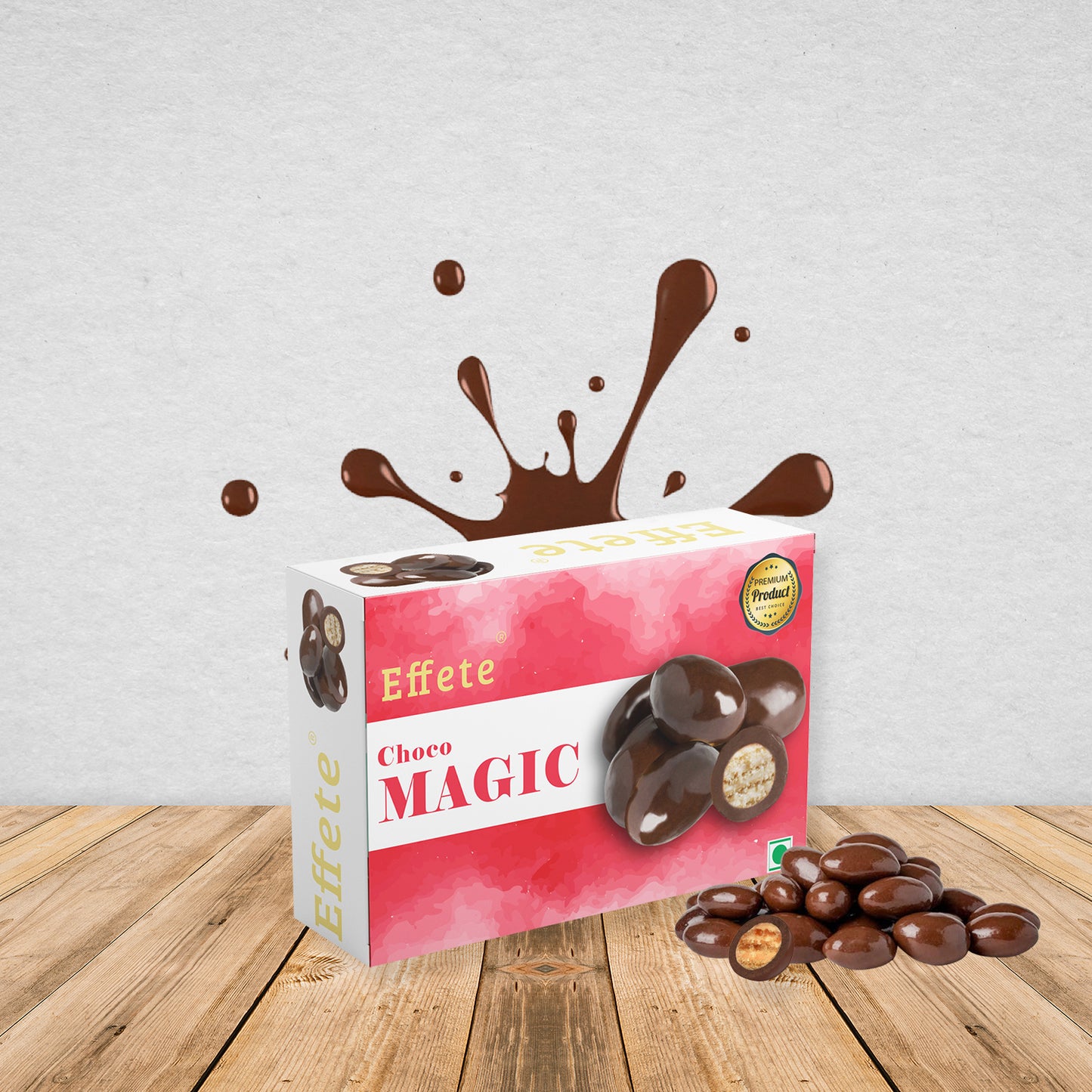 Wukusy 32gm Choco Magic center-filled chocolate showing smooth chocolate exterior and creamy filling inside.