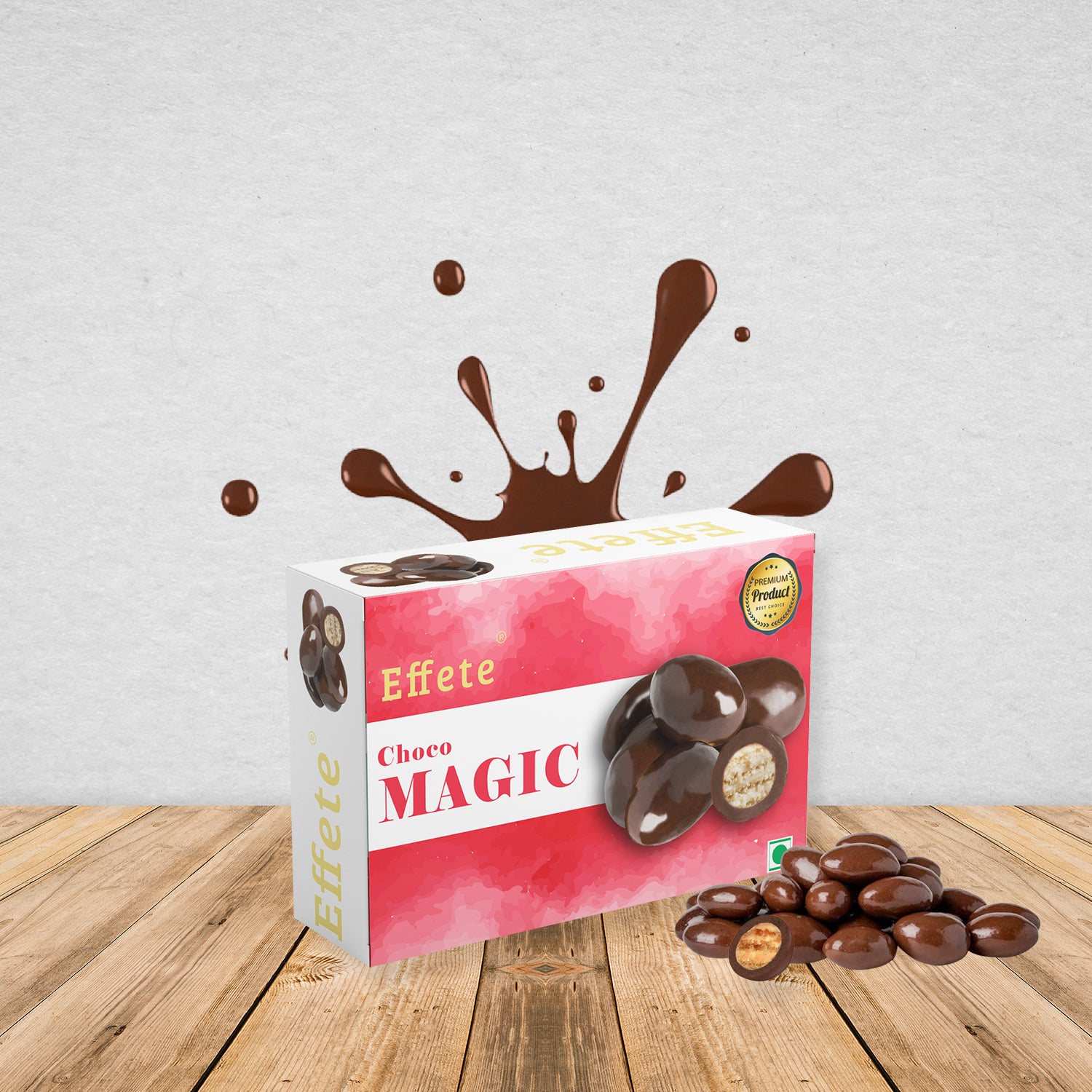 Wukusy 32gm Choco Magic center-filled chocolate showing smooth chocolate exterior and creamy filling inside.