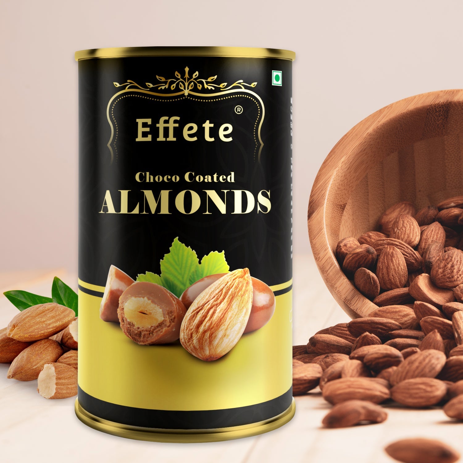 Wukusy Choco Almond chocolates featuring almonds coated in rich chocolate on a white background.