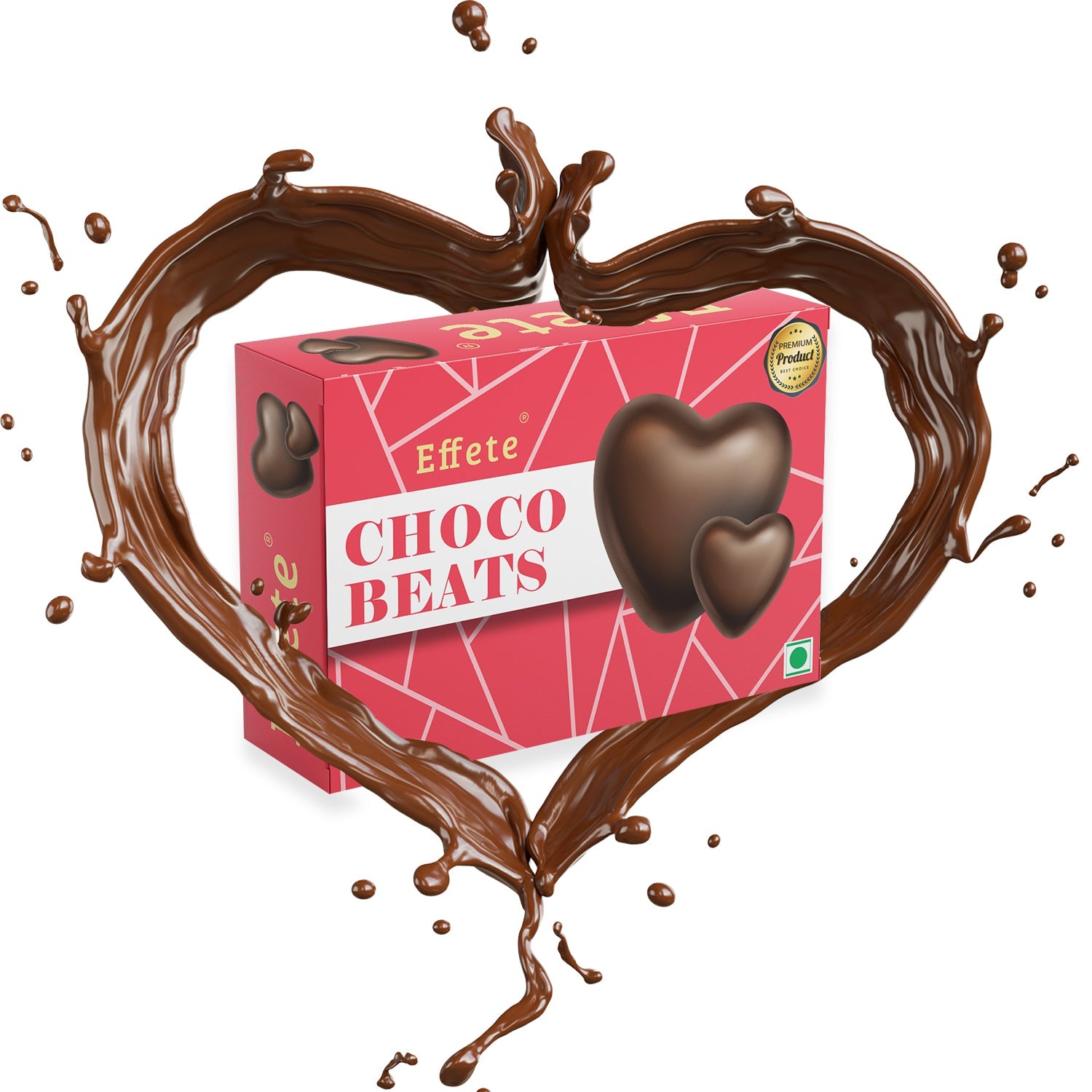 Wukusy Choco Beats heart-shaped chocolates, delicious and rich in cocoa, displayed with a glossy finish and intricate heart design.