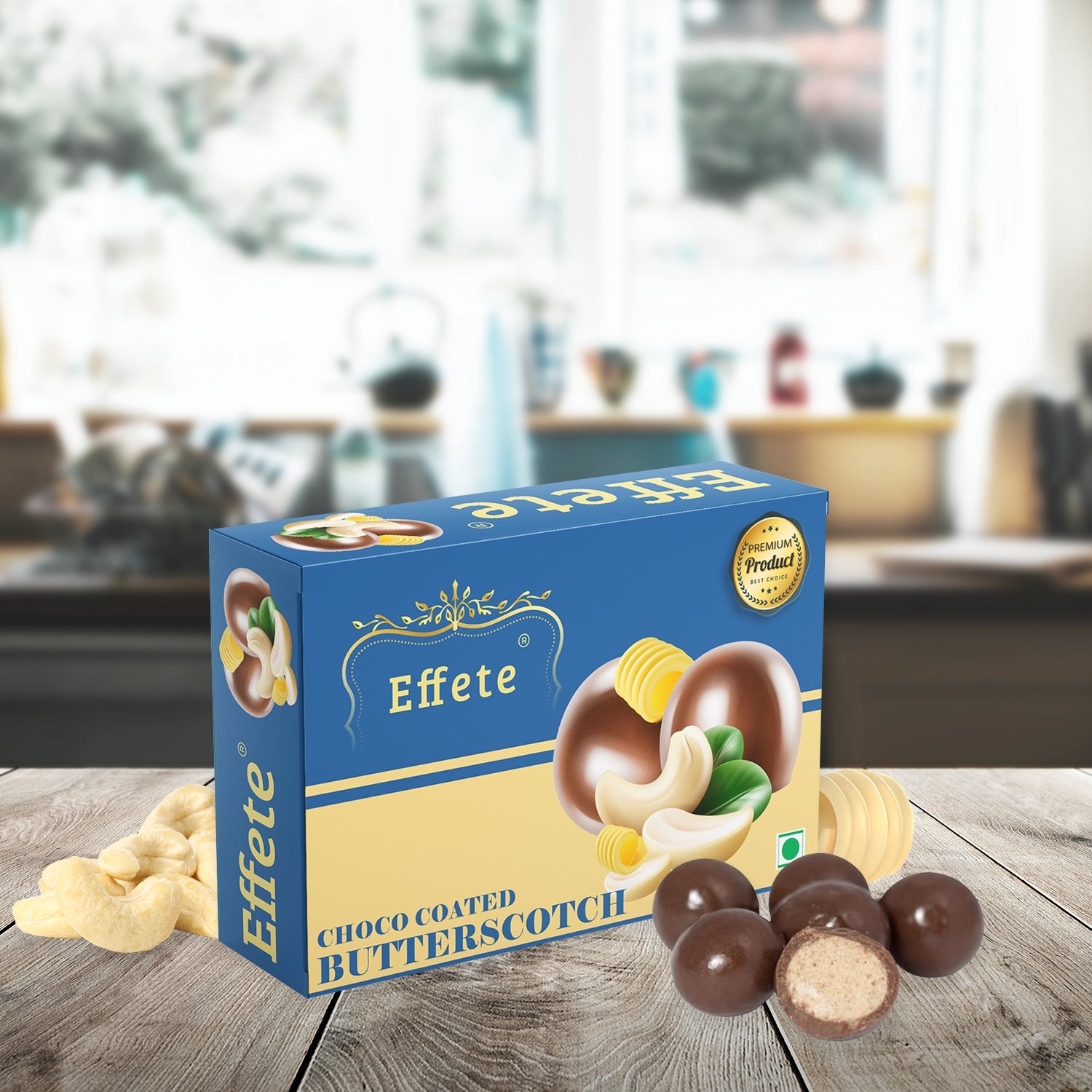Wukusy chocolates featuring choco-coated butterscotch candies with a glossy chocolate coating and butterscotch filling.