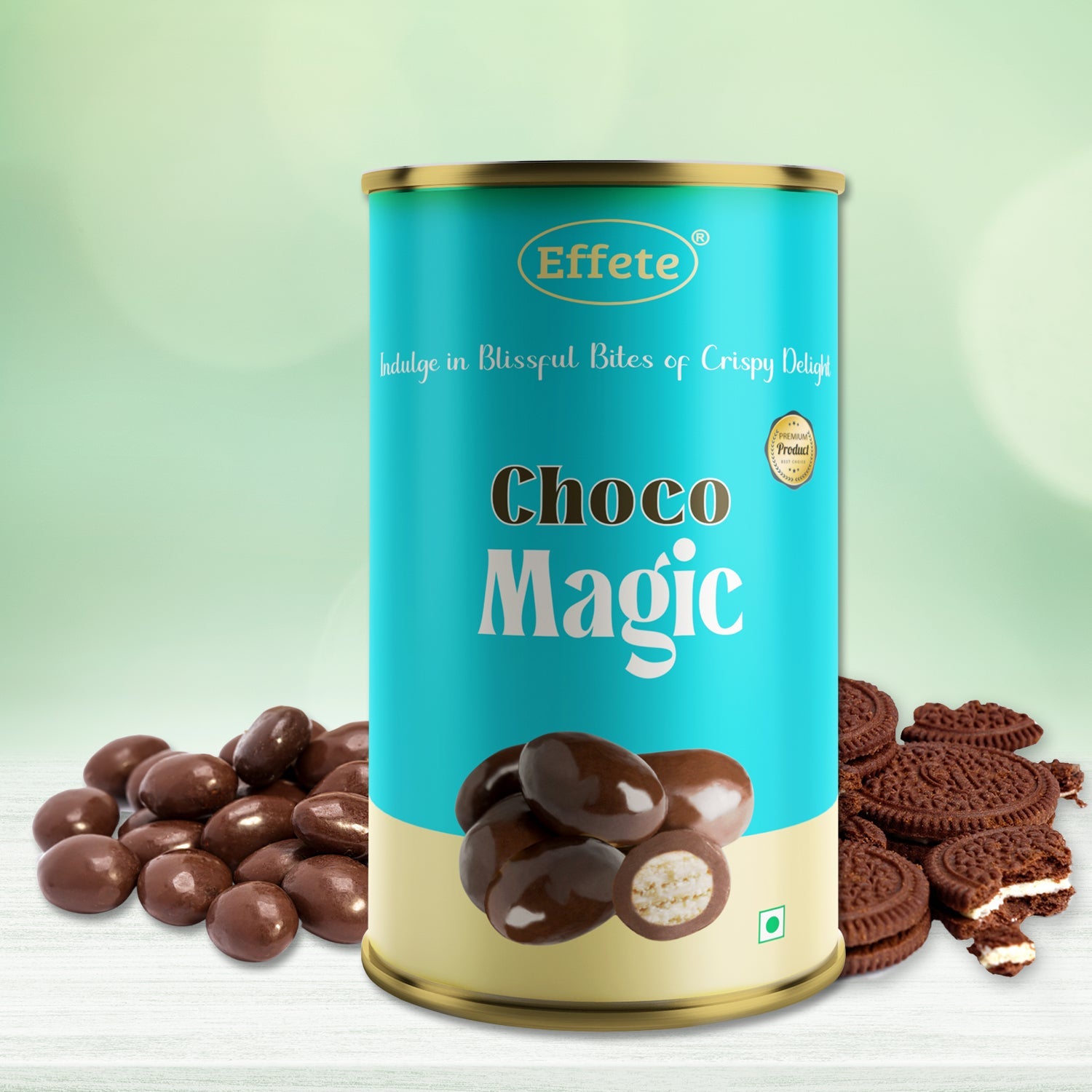 Assorted Wukusy Choco Magic chocolates in colorful wrappers, arranged in a decorative box display.