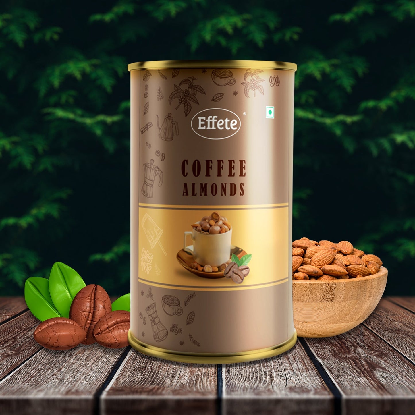 Wukusy Effete Coffee Almonds Chocolate box featuring assorted chocolates with coffee and almond fillings, arranged in an elegant display.