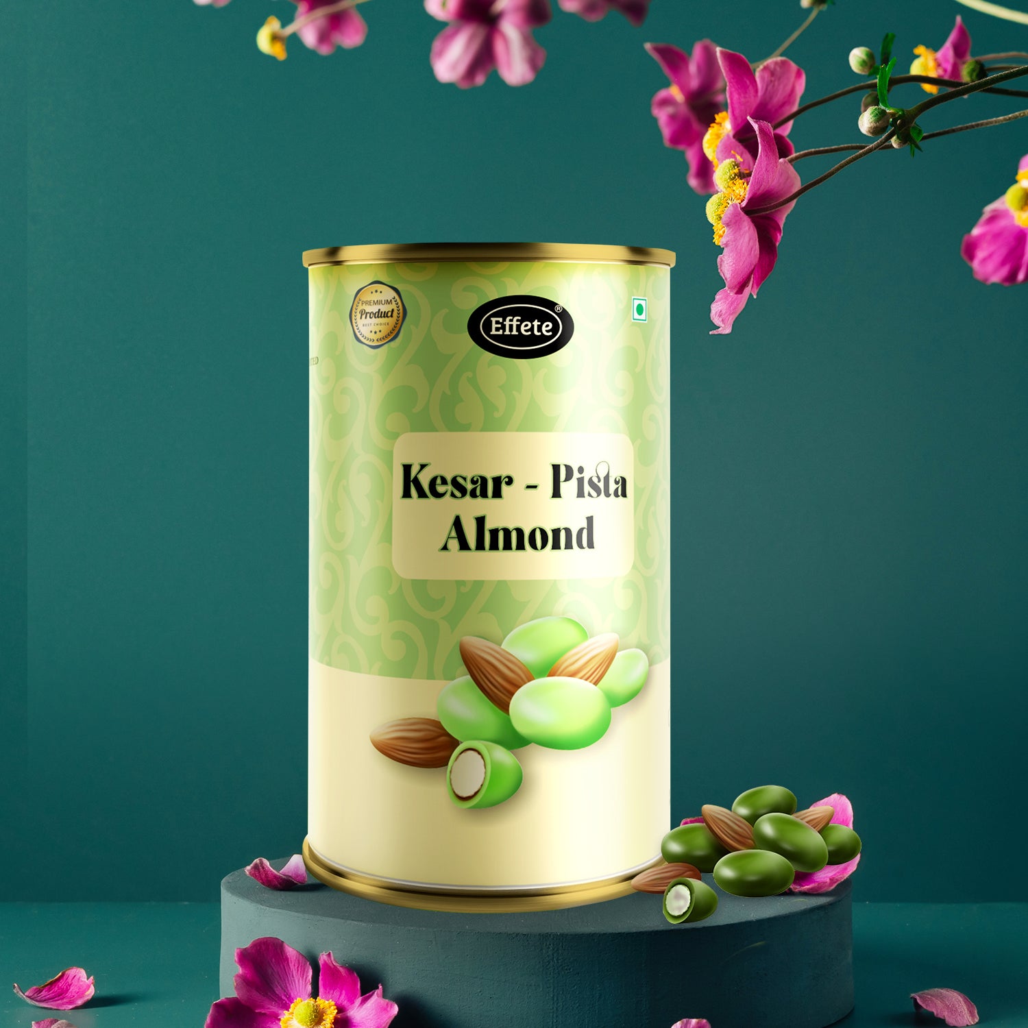 Wukusy Effete Kesar Pista Almonds Chocolate 96g, creamy milk chocolate with saffron, pistachios, and almonds.