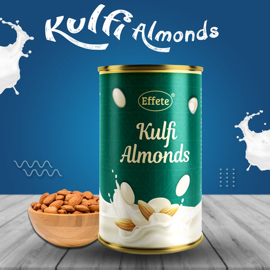 Wukusy Effete Kulfi Almond Chocolate chocolates with creamy kulfi flavor and crunchy almonds in a sleek packaging.