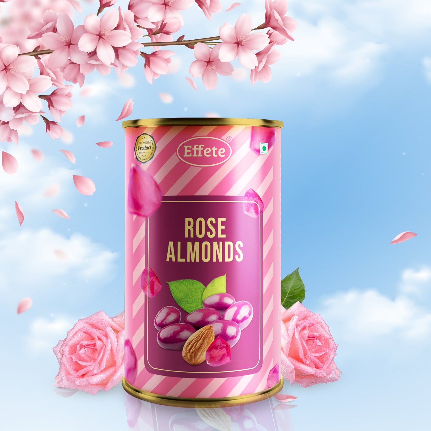 Wukusy Effete Rose Almonds Chocolate box featuring assorted chocolates with rose and almond flavors in elegant packaging.