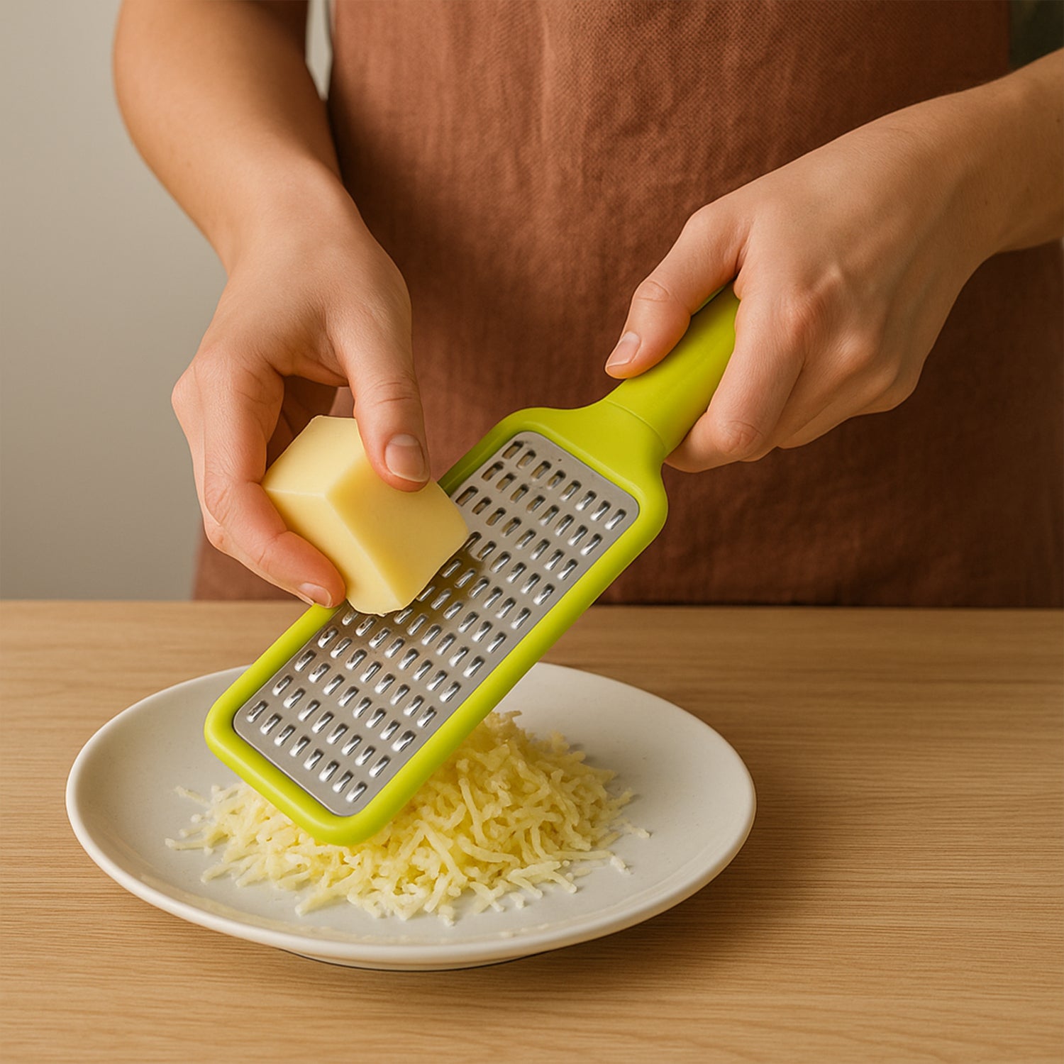Wukusy stainless steel vegetables and fruits shredder for kitchen, versatile cheese grater for shredding produce.