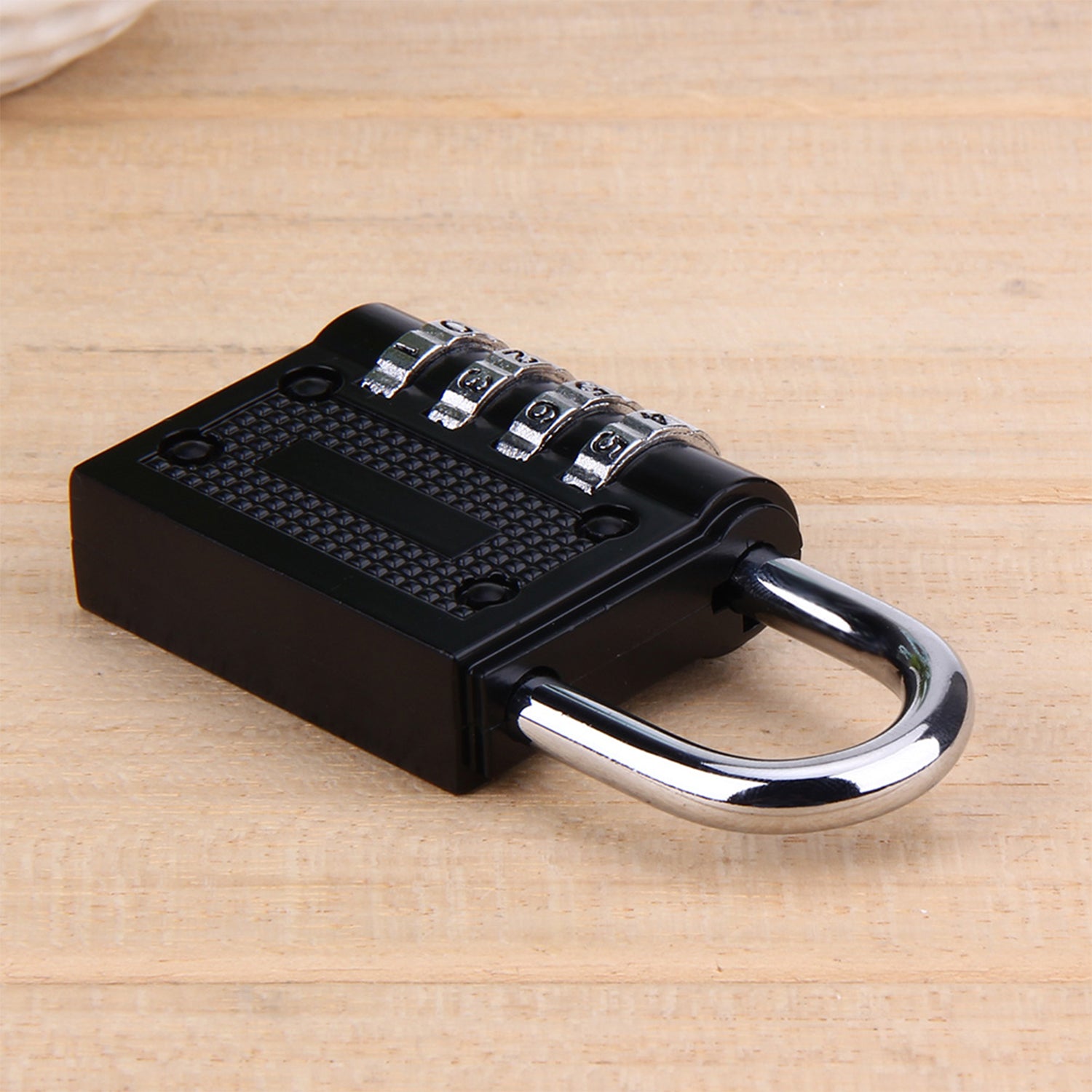 Wukusy 0218a security pad lock with a four-digit combination, featuring a sturdy metal body and keyless locking mechanism.