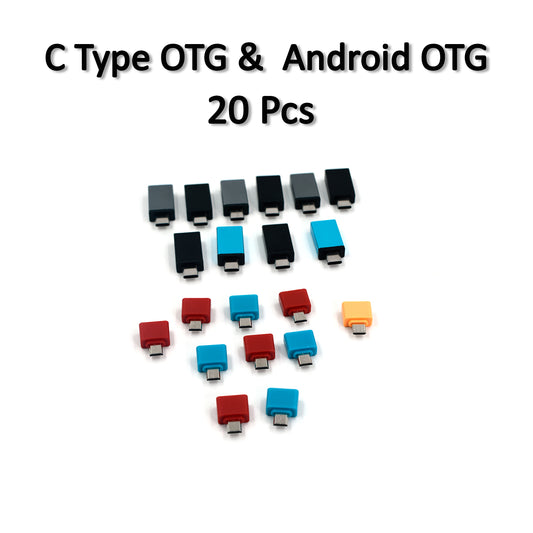 Wukusy OTG Type C USB to Micro USB adapter for Android smartphones and tablets, shown with zip pouch, pack of 20.