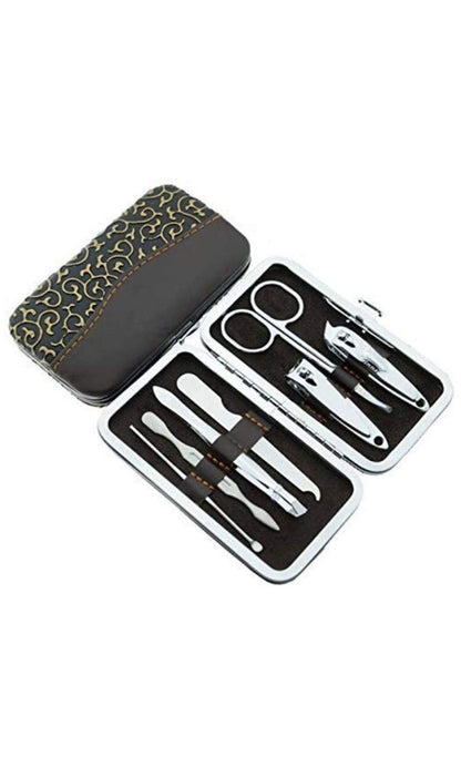 Wukusy 7-in-1 pedicure and manicure tools kit for women with various grooming tools displayed in a compact set.