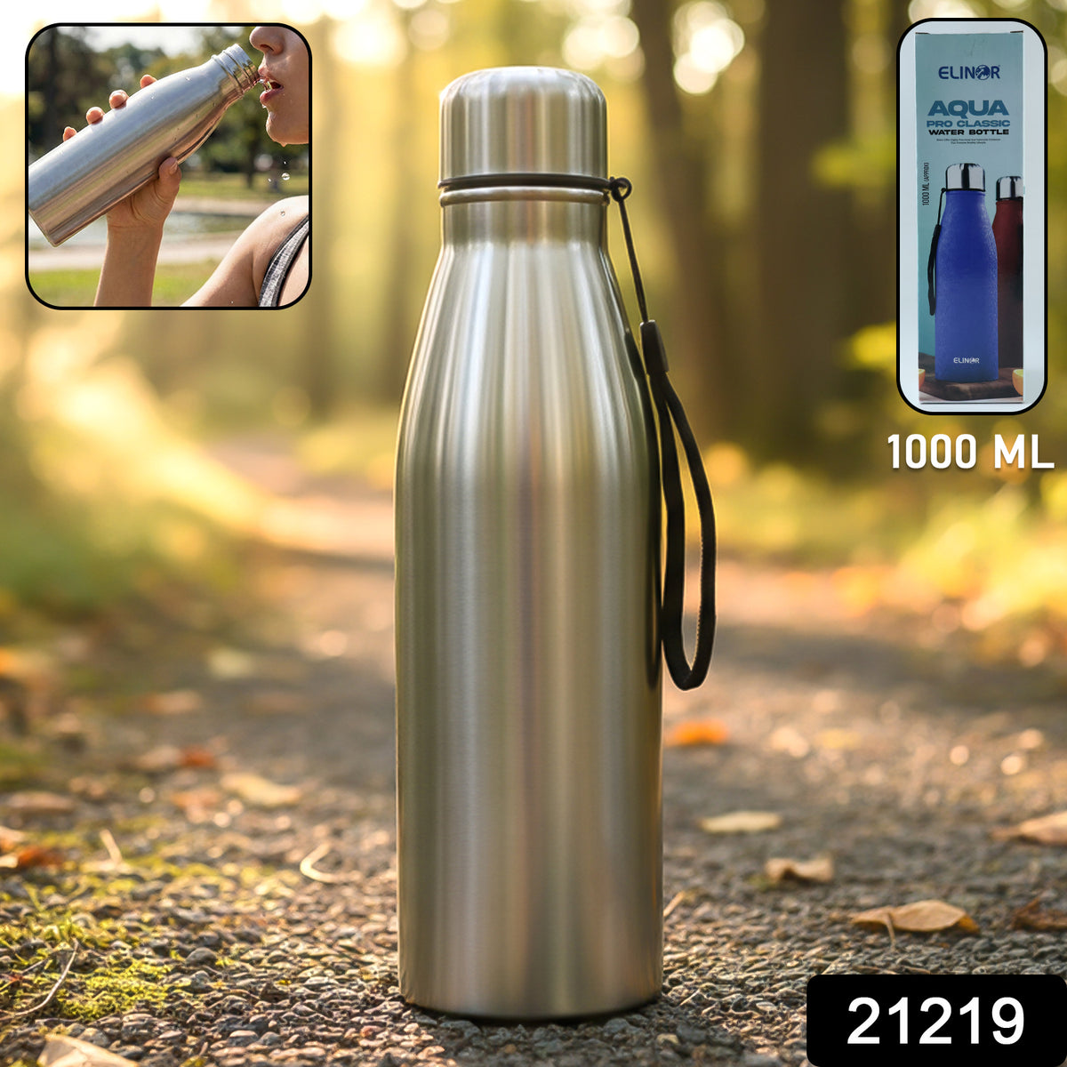 Wukusy 1000ml stainless steel water bottle with a sleek, durable design, features a screw-on lid, ideal for hydration on the go.