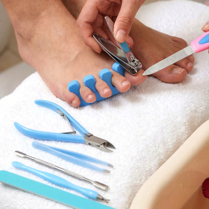 Wukusy 11-in-1 manicure and pedicure nail care kit with various tools for professional grooming and nail trimming.