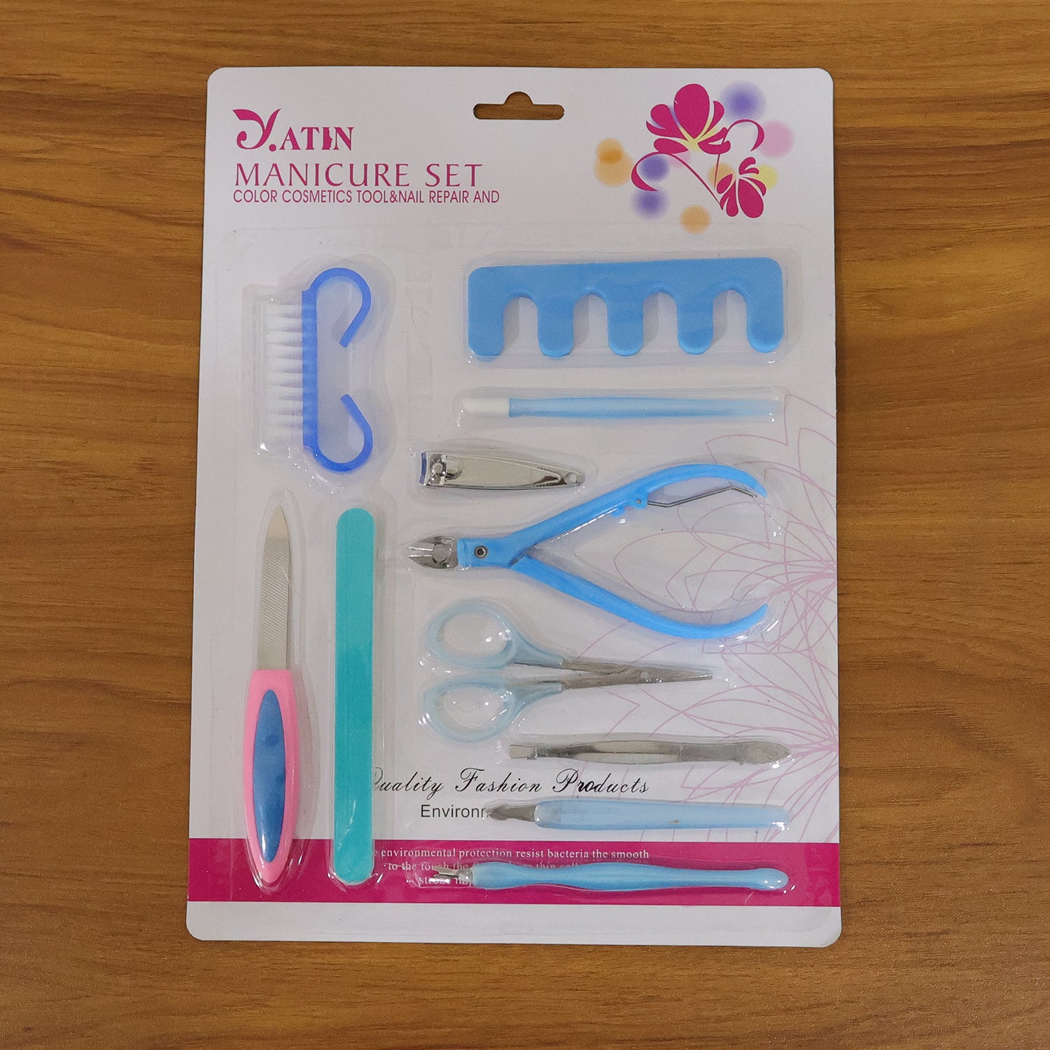 Wukusy 11-in-1 manicure pedicure nail care kit with various tools for grooming, shaping, and polishing nails.