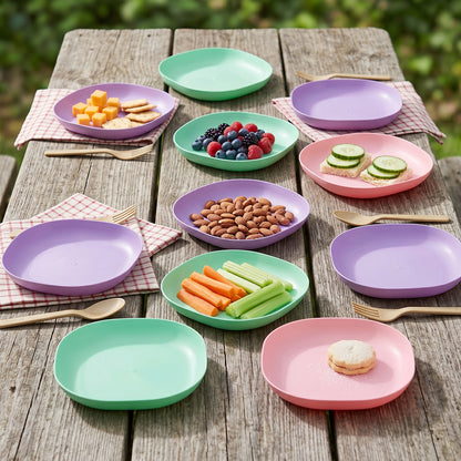 Wukusy 11-in-1 multipurpose plastic snack serving tray set with multiple compartments for snacks and appetizers.