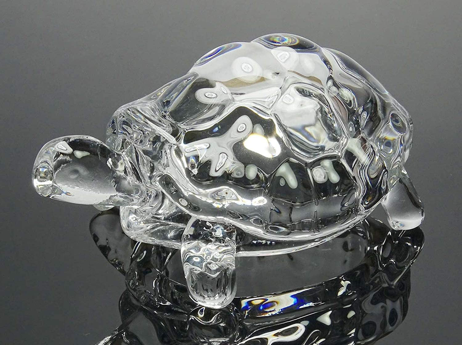 Crystal glass turtle-tortoise figurine by Wukusy for Feng Shui and Vastu, featuring a detailed turtle design on clear glass.