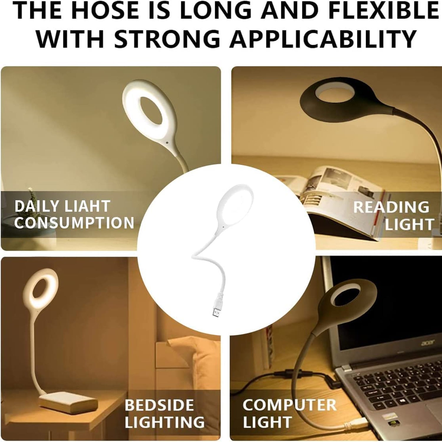 Wukusy 12608 USB LED light for laptop with flexible neck, small bedside night light, ideal for reading, travel, study, and home use