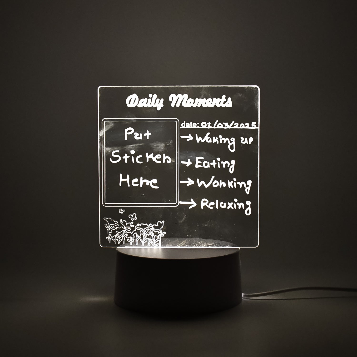 Wukusy Heart-shaped 3D acrylic Creative Visualization Lamp for home decor, bedroom, office, with erasable board for notes and drawing.