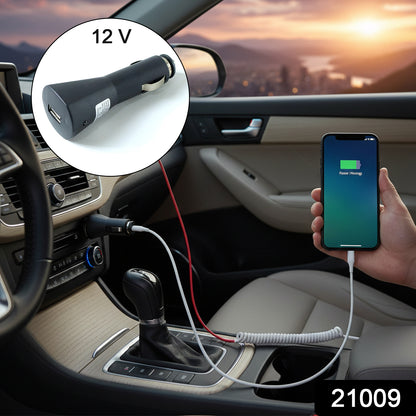 Wukusy 12V single USB car charger adapter for mobile charging, shown plugged into a vehicle’s cigarette lighter socket