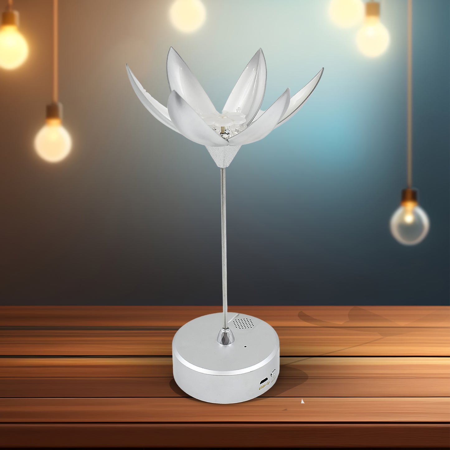 Wukusy Lotus Flower Lamp with music touch control, USB rechargeable, open and close design, decorative electric lamp for home.
