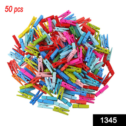 Set of 50 small Wukusy multipurpose wooden clips or cloth pegs, ideal for hanging laundry or organizing items.