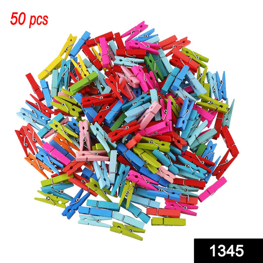 Set of 50 small Wukusy multipurpose wooden clips or cloth pegs, ideal for hanging laundry or organizing items.