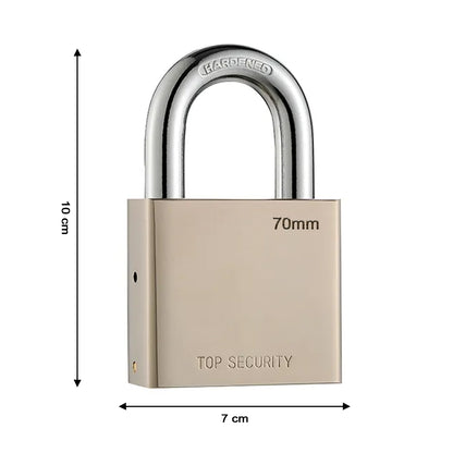 Wukusy 1690 Heavy Steel Square Padlock with 70mm shackle, four keys, for doors, gates, shutters, and home security.