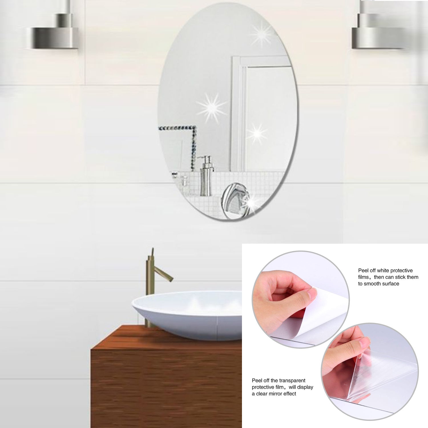 Wukusy 1795 oval-shaped 3D mirror stickers, set of 2, suitable for household and official uses, decorative and functional.