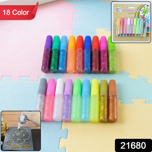Set of 18 Wukusy glitter glue pens in assorted colors for art, craft, and decoration projects with shiny, vibrant ink.